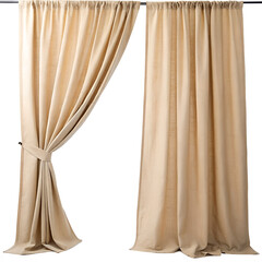 Beige curtains isolated on white background