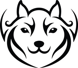 Stylized Black and White Husky Head with Tribal Inspired Design on White Background                                                                   