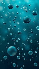 Blue  toned image featuring numerous floating bubbles of varying sizes. 