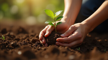 Fototapeta premium Growing Hope: Plant in Hands
