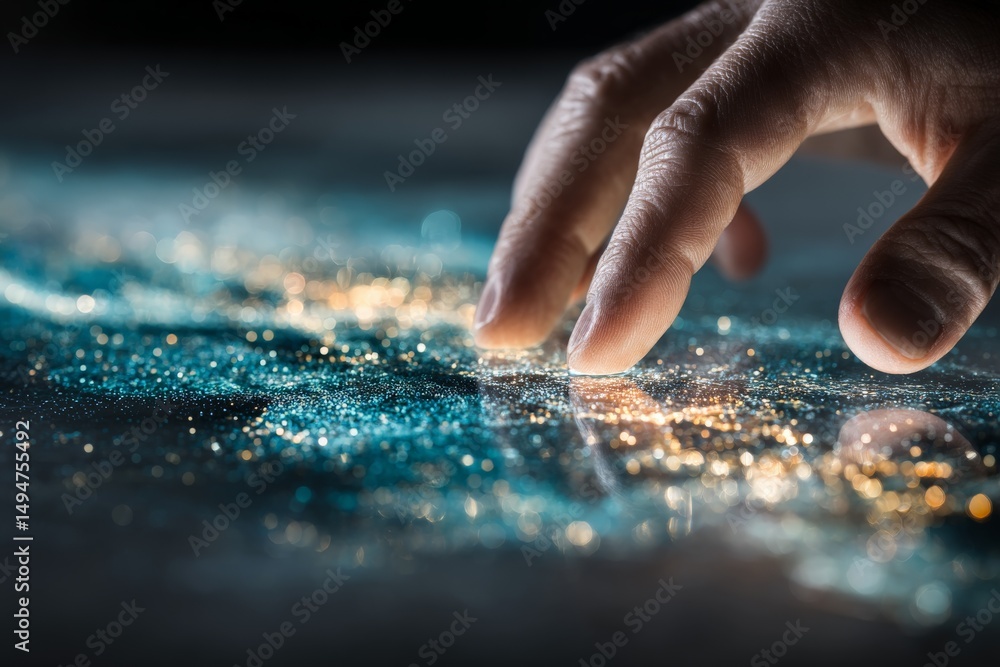 Poster Exploring a digital map with a hand in a dark setting, highlighting the intricacies of a city at night