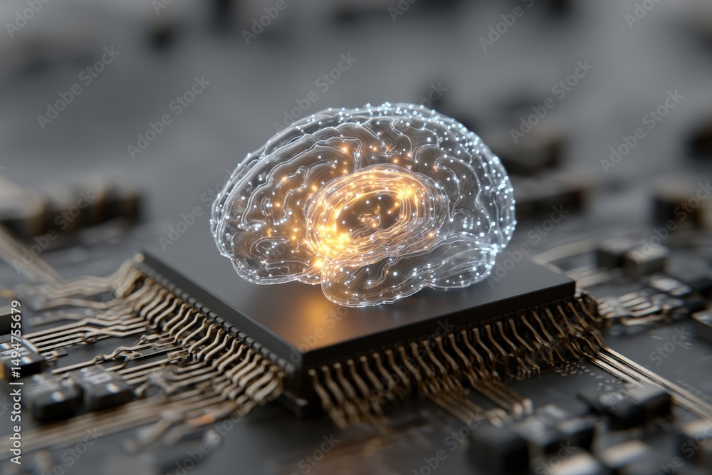 Aufkleber Conceptual representation of artificial intelligence and neural networks on a microchip
