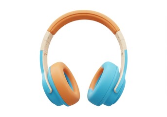 3D Illustration of Blue and orange headphones isolated on white background, close up