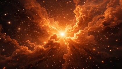 A stunning cosmic explosion illuminating the vast expanses of deep space with fiery orange clouds