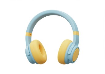 3D Illustration of Blue and yellow headphones isolated on white background, for music