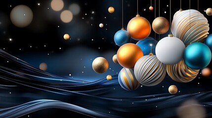 there are many christmas balls hanging from the strings in the air