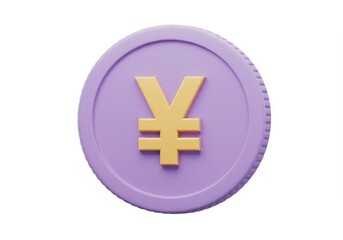 Fototapeta premium 3D Illustration of Purple coin with gold yen symbol isolated on white background