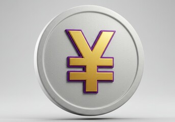 Obraz premium 3D Illustration of Japanese yen coin with gold symbol and purple outline on grey background