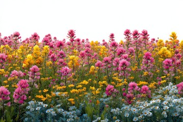 Fototapeta premium Vibrant wildflower bloom showcases pink and yellow blossoms in a sunny meadow during springtime