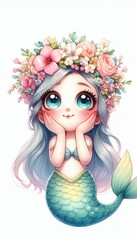 Enchanting mermaid illustration underwater fantasy digital art whimsical bright colors cute character