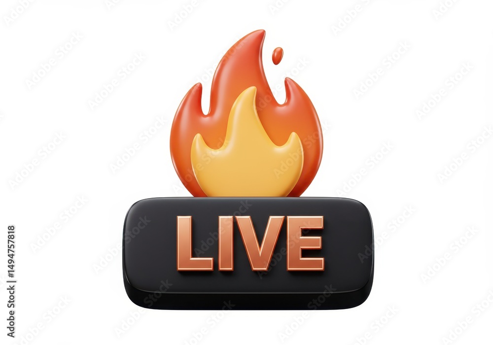 Aufkleber 3d illustration of live button with flame isolated on white background in 3d render