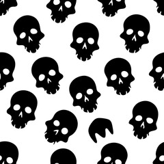 Halloween seamless pattern of skulls silhouette vector illustration 