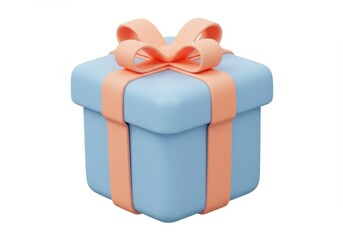 3D Illustration of Blue gift box with peach ribbon isolated on white background