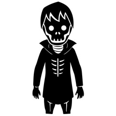 Skeleton mask on child silhouette vector illustration 