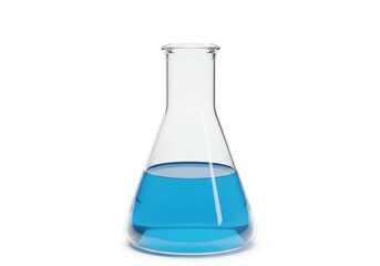 3D Illustration of Erlenmeyer flask with blue liquid isolated on white background