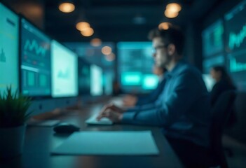 Fototapeta premium Generative AI Depiction of Traders in a Modern Data Analysis Command Center