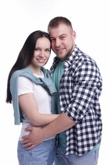Portrait of happy couple on white background