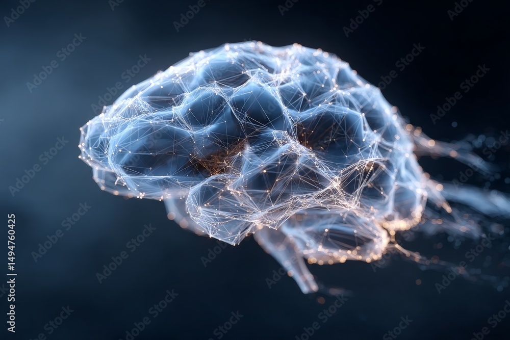 Poster Digital representation of a brain showcasing neural connections in a dark setting