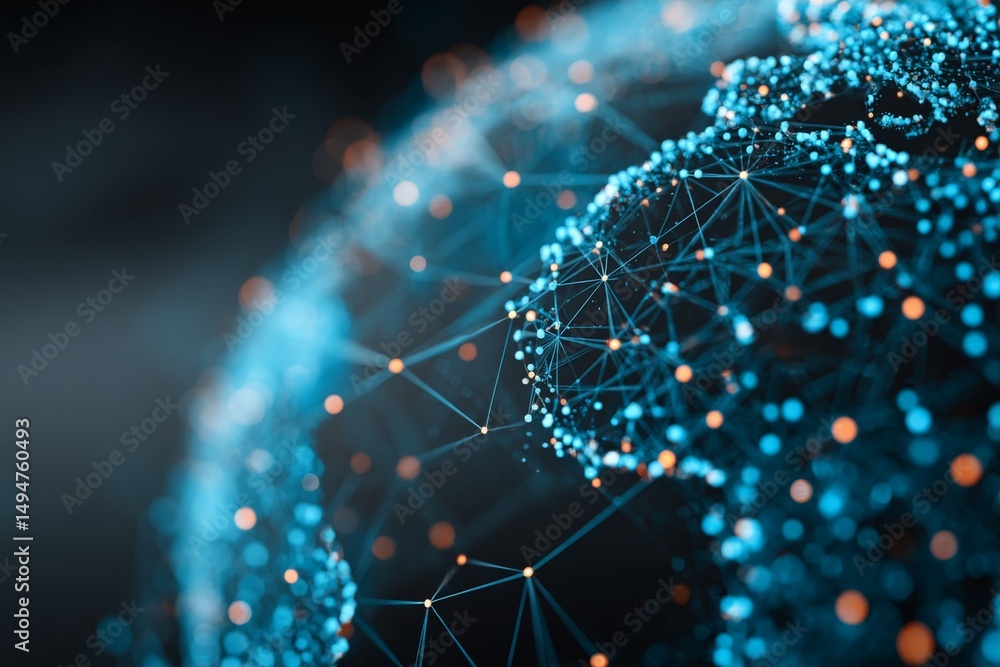 Poster Network connections visualized through glowing nodes and lines on a digital globe illustrating global communication in a futuristic context