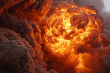 Intense explosion erupts in a cloud of smoke and flames during a late afternoon event in an industrial area