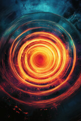 Obraz premium Vibrant abstract spiral pattern with fiery glowing s radiating from the center in a cosmic space background with luminous effects and dynamic movement