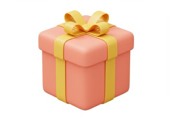 3D Illustration of Pink gift box with yellow ribbon isolated on white background close up