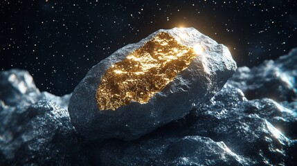 Striking image featuring a large rock formation with a golden interior shining brilliantly