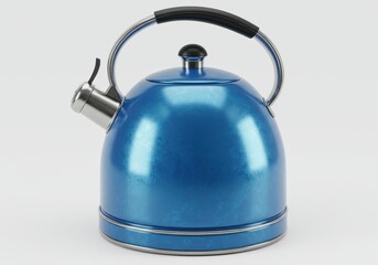 Fototapeta premium 3D Illustration of Blue tea kettle isolated on white background, with silver spout