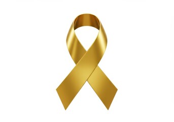 3D Illustration of Golden awareness ribbon isolated on white background, symbol of support