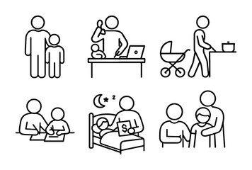 Family and parenting outline icons set – linear, minimalist, child care visuals