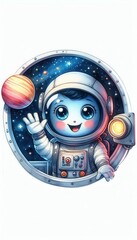 Cute astronaut character space cosmos illustration art whimsical environment childlike viewpoint adventure concept