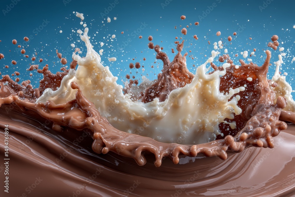 Poster rich chocolate and creamy splash create dynamic visual effect in dessert imagery