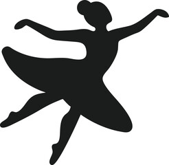Elegant Ballerina Silhouette: Dynamic Pose in Mid-Air, Graceful Dance Movement, Black on White                                                        