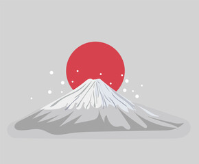 Mountain fujiama isolated in winter with snow , japanese landscape, for poster, flat vector