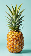 Single Ripe Pineapple on Light Teal Background Studio Shot
