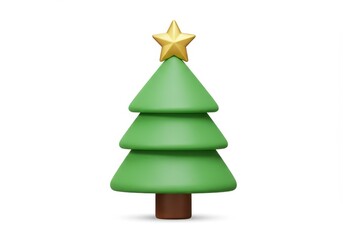 Fototapeta premium 3D Illustration of Christmas tree with a gold star isolated on white background, 3D render