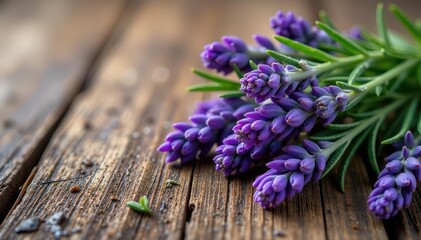 Fragrant lavender & rosemary sprigs on rustic wood , rosemary, aroma, green