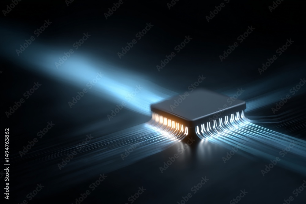 Aufkleber futuristic microchip with glowing connections representing advanced technology in digital landscape