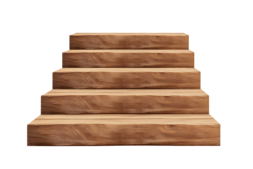 Wooden staircase isolated on transparent background png cutout