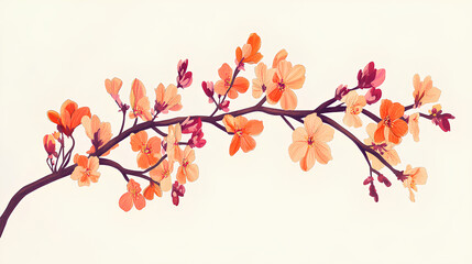 Fototapeta premium A floral branch with a mix of pink and orange wild flowers.
