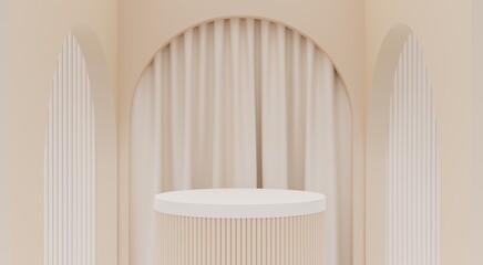 Beige podium, beige background for beauty products, fashion, perfume, spa, natural premium cream, quality, 3d rendering