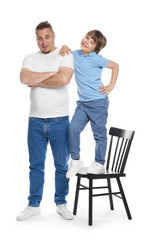 Father with his son on white background