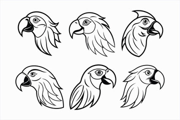 set of macaw head line art vector