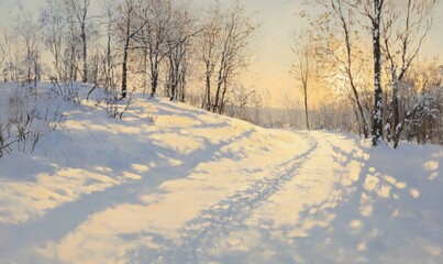 Obraz premium serene depiction of a snow-covered park with glowing streetlights, frosted benches, and snowflakes falling gently from the sky, Generative AI