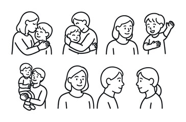 Family and parenting icons set – outline, linear, relationship symbols