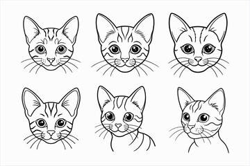 set of kitten face line art vector.