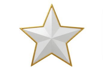 3D Illustration of White star with gold border isolated on white background close up