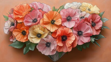 Obraz premium Heart-shaped bouquet of colorful poppies