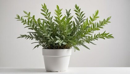 A lush potted sage plant, vibrant green leaves, white background , vertical, terracotta