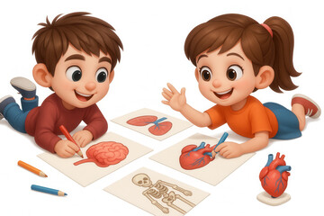Kids learning anatomy through drawing classroom educational activity interactive environment engaging viewpoint